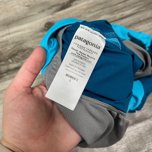 Patagonia Athletic Mid Rise Runnings Shorts Blue Pattern Women’s Size L - Picture 6 of 8